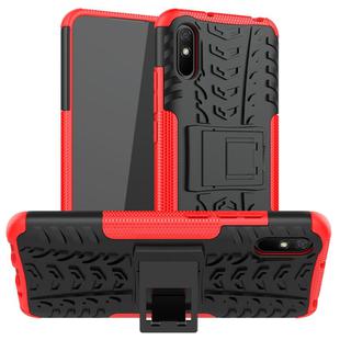 For Xiaomi Redmi 9A Tire Texture Shockproof TPU+PC Protective Case with Holder(Red)