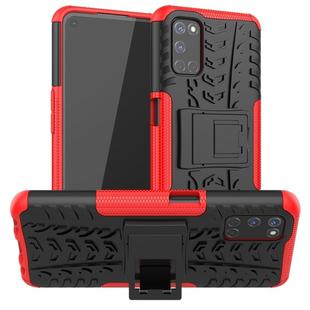 For OPPO A52 / A72 / A92 Tire Texture Shockproof TPU+PC Protective Case with Holder(Red)