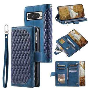 For Google Pixel 9 Pro XL Grid Texture Zipper Leather Phone Case with Lanyard(Blue)