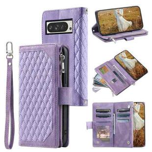 For Google Pixel 9 Pro XL Grid Texture Zipper Leather Phone Case with Lanyard(Purple)