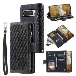 For Google Pixel 9 Pro XL Grid Texture Zipper Leather Phone Case with Lanyard(Black)