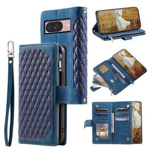 For Google Pixel 9 / 9 Pro Grid Texture Zipper Leather Phone Case with Lanyard(Blue)