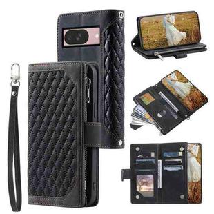 For Google Pixel 9 / 9 Pro Grid Texture Zipper Leather Phone Case with Lanyard(Black)