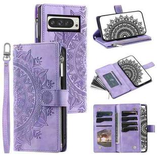 For Google Pixel 9 Pro XL Multi-Card Totem Zipper Leather Phone Case(Purple)