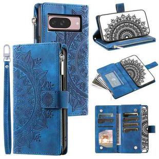 For Google Pixel 9 / 9 Pro Multi-Card Totem Zipper Leather Phone Case(Blue)