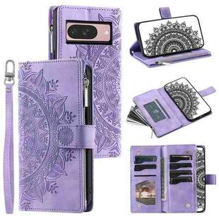 For Google Pixel 9 / 9 Pro Multi-Card Totem Zipper Leather Phone Case(Purple)