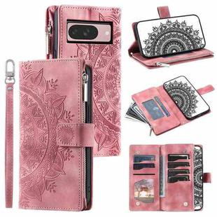 For Google Pixel 9 / 9 Pro Multi-Card Totem Zipper Leather Phone Case(Pink)