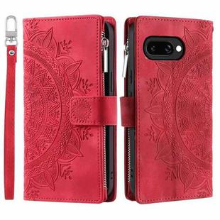 For Google Pixel 9a Multi-Card Totem Zipper Leather Phone Case(Red)