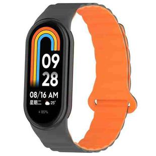 For Xiaomi Smart Band 9 / 8 Two Color Magnetic Silicone Watch Band(Grey Orange)