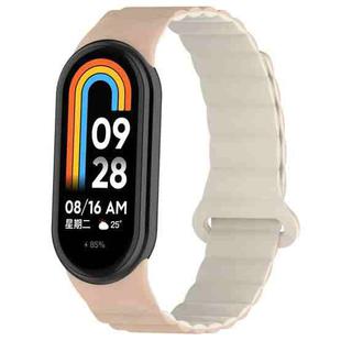 For Xiaomi Smart Band 9 / 8 Two Color Magnetic Silicone Watch Band(Milk Tea Rock White)