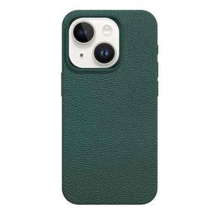 For iPhone 14 Skin Feel Leather Texture MagSafe Magnetic Phone Case(Blue Green)