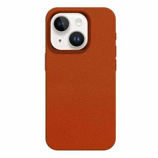 For iPhone 14 Skin Feel Leather Texture MagSafe Magnetic Phone Case(Orange)