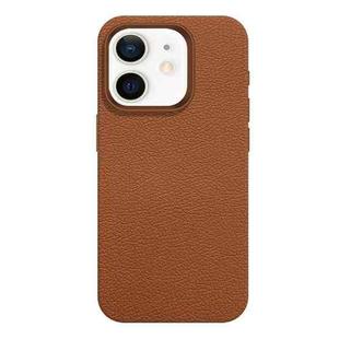 For iPhone 12 Skin Feel Leather Texture MagSafe Magnetic Phone Case(Brown)