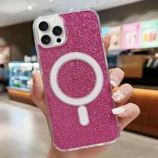 For iPhone 15 Pro Acrylic Transparent Glitter MagSafe Phone Case(Rose Red)