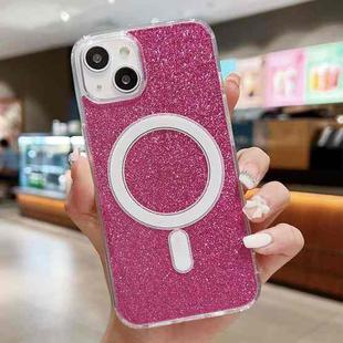 For iPhone 15 Plus Acrylic Transparent Glitter MagSafe Phone Case(Rose Red)