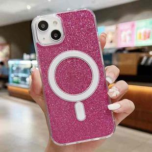 For iPhone 15 Acrylic Transparent Glitter MagSafe Phone Case(Rose Red)