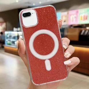 For iPhone 8 Plus / 7 Plus Acrylic Transparent Glitter MagSafe Phone Case(Red)