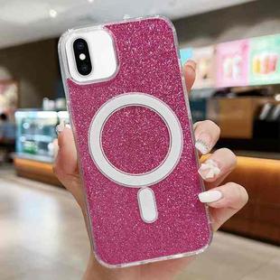 For iPhone XS Max Acrylic Transparent Glitter MagSafe Phone Case(Rose Red)