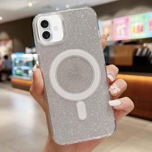 For iPhone 16 Acrylic Transparent Glitter MagSafe Phone Case(Silver)