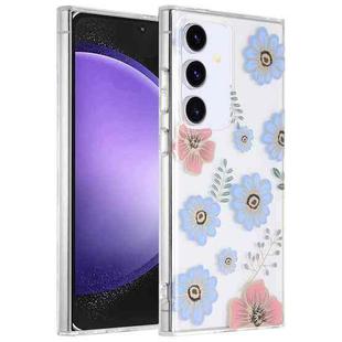 For Samsung Galaxy S23 FE 5G Dual-side Laminating IMD PC Hybrid TPU Phone Case(Blue Flower)