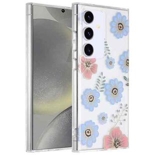 For Samsung Galaxy S24 5G Dual-side Laminating IMD PC Hybrid TPU Phone Case(Blue Flower)