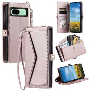 For Google Pixel 8a Wallet Multi-card Slot Leather Phone Case with Lanyard(Rose Gold)