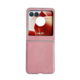 For Motorola Razr 50 Metallic Paint Skin Feel Leather Phone Case(Pink)