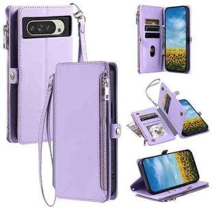 For Google Pixel 9 Pro XL Leather Stitching Multi-card Slot Zipper Phone Case(Purple)