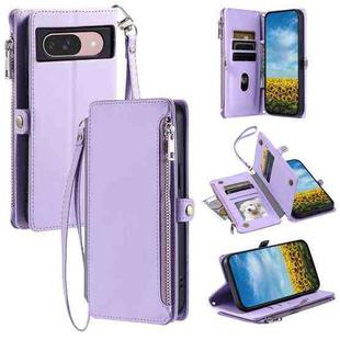 For Google Pixel 9 / 9 Pro Leather Stitching Multi-card Slot Zipper Phone Case(Purple)