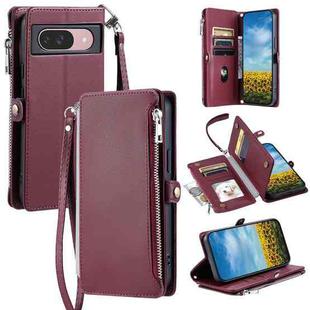 For Google Pixel 9 / 9 Pro Leather Stitching Multi-card Slot Zipper Phone Case(Wine Red)