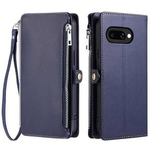 For Google Pixel 9a Leather Stitching Multi-card Slot Zipper Phone Case(Blue)