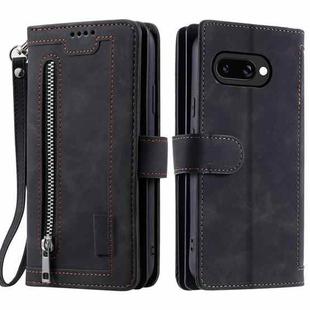 For Google Pixel 9a Zipper Wallet Bag Horizontal Flip PU Phone Case with 9 Card Slots(Black)