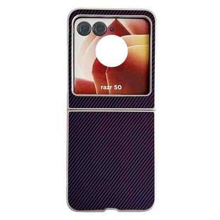 For Motorola Razr 50 Carbon Fiber Leather Grain Kevlar Folding Phone Case(Purple)