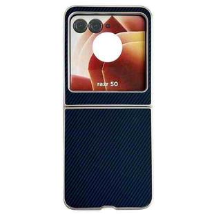 For Motorola Razr 50 Carbon Fiber Leather Grain Kevlar Folding Phone Case(Dark Blue)