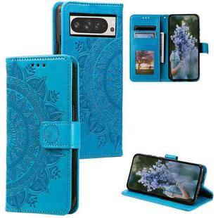 For Google Pixel 9 Pro XL Totem Flower Embossed Leather Phone Case with Lanyard(Blue)