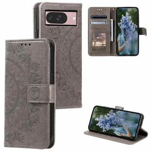 For Google Pixel 9 / 9 Pro Totem Flower Embossed Leather Phone Case with Lanyard(Grey)