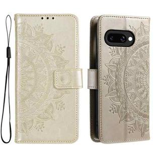 For Google Pixel 9a Totem Flower Embossed Leather Phone Case with Lanyard(Gold)