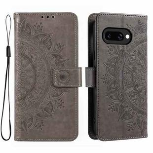 For Google Pixel 9a Totem Flower Embossed Leather Phone Case with Lanyard(Grey)