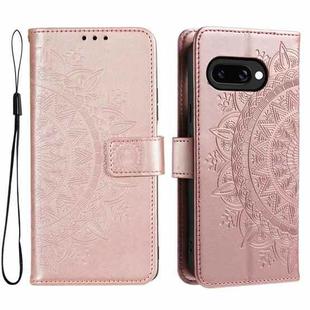 For Google Pixel 9a Totem Flower Embossed Leather Phone Case with Lanyard(Rose Gold)