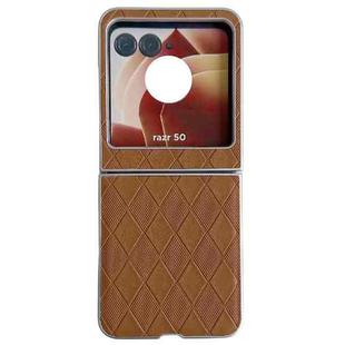 For Motorola Razr 50 Pearlescent Paint Diamond Shaped Checkered Leather Phone Case(Brown)