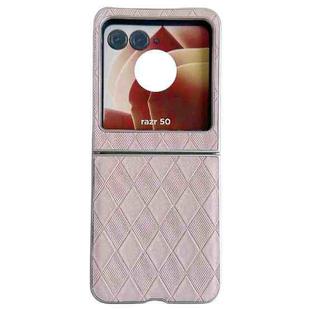 For Motorola Razr 50 Pearlescent Paint Diamond Shaped Checkered Leather Phone Case(Pink)