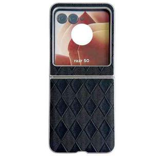 For Motorola Razr 50 Pearlescent Paint Diamond Shaped Checkered Leather Phone Case(Black)