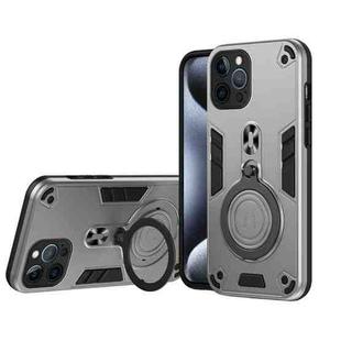 For iPhone 12 Pro Metal Ring 360 Degree Rotating Holder PC Hybrid TPU Phone Case(Silver Grey)