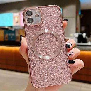 For iPhone 11 Electroplating Pure Color Glitter Powder MagSafe Phone Case(Pink)