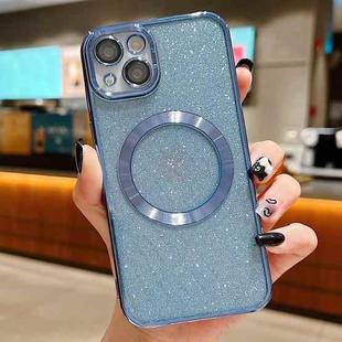 For iPhone 13 Electroplating Pure Color Glitter Powder MagSafe Phone Case(Sierra Blue)