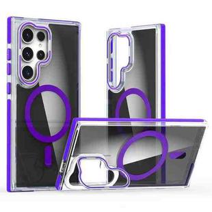 For Samsung Galaxy S24 Ultra 5G Dual-Color Transparent Black Magsafe Lens Holder Phone Case(Purple)