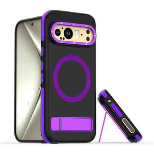 For Google Pixel 9 Pro XL Dual-Color Skin Feel Magsafe Phone Case with Holder(Purple)