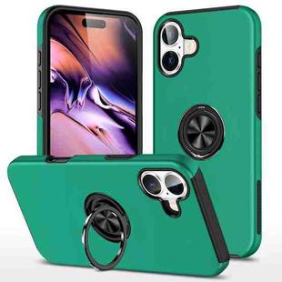 For iPhone 16 Plus PC Hybrid TPU Magnetic Ring Holder Phone Case(Dark Green)