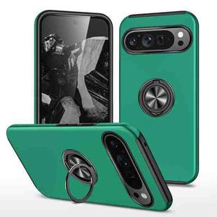 For Google Pixel 9 Pro PC Hybrid TPU Magnetic Ring Holder Phone Case(Dark Green)