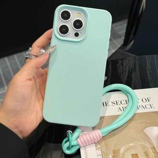 For iPhone 16 Pro Max Leather Texture TPU Full Coverage Phone Case with Lanyard(Green)